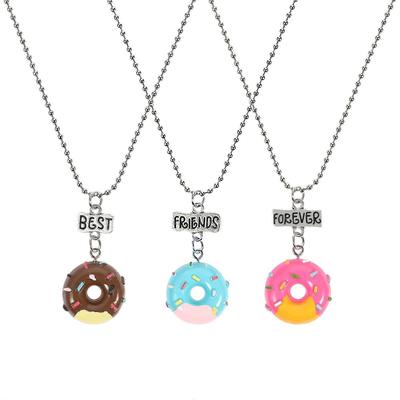 3 Stück Kinder Freundschaftsketten-Set Donut-förmiger Anhänger Guter Freund Legierungskette mit Gravurworten