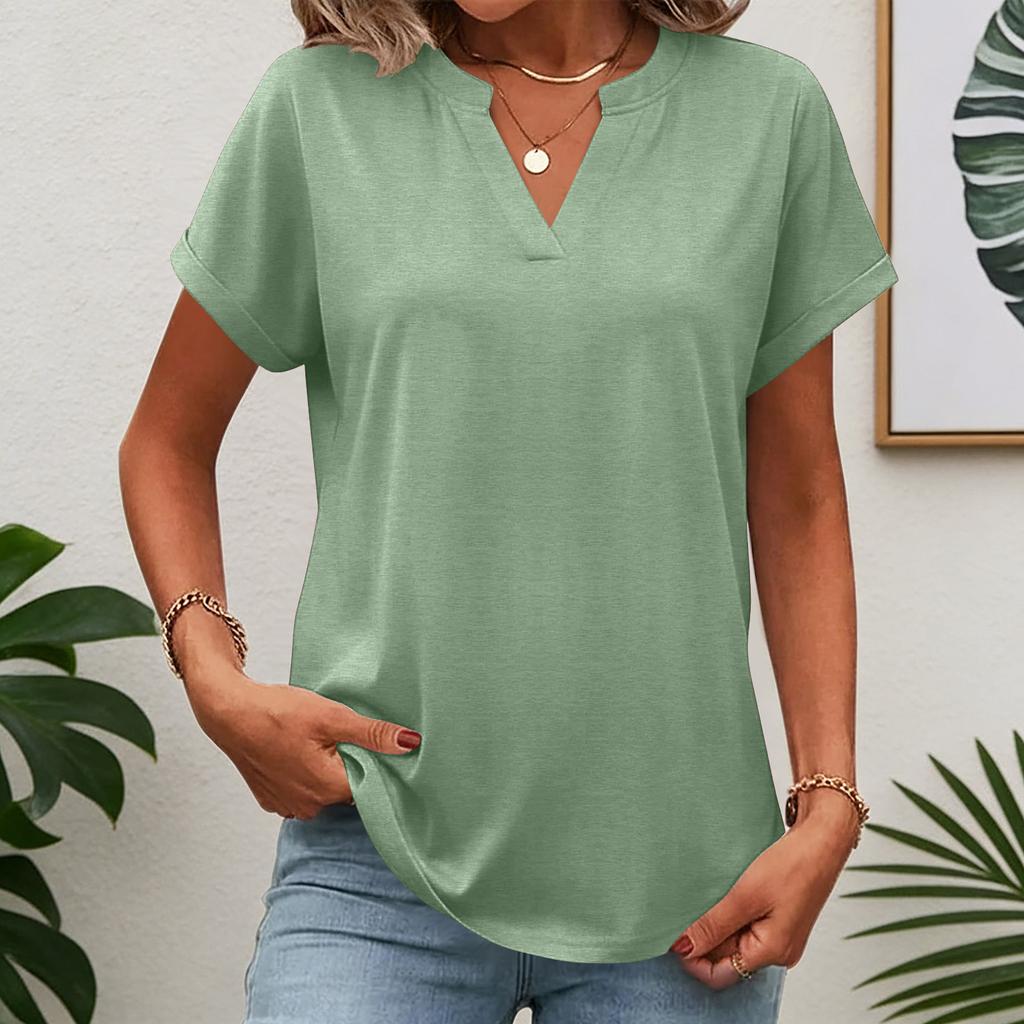 Womens Tops Short Sleeve Tee Summer V Neck Shirts Work Blouses Business Tunic