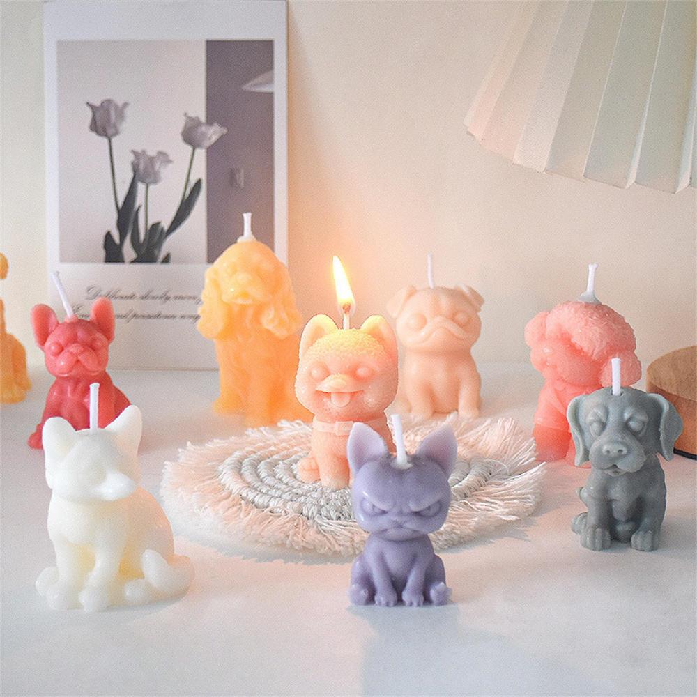 3D Cute Animal Little Dog Candle Silicone Mold DIY Pet Dogs Scented Candle Resin Soap Making Molds Fondant Cake Chocolate Mould