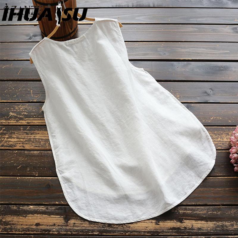 IHUASU Women's Fashion Casual Sleeveless O Neck Blouses & Shirts