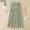 VONDA Womens Casual Asymmetrical Flap Back Elastic High Waisted Wide Leg Trousers Loose Fit Palazzo Pants