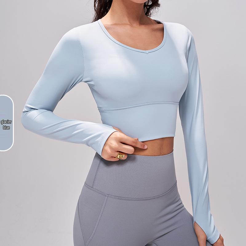 Women s Cross-border Long Sleeve Yoga Top with Fixed Cups and Hollow Back Design Extra Large