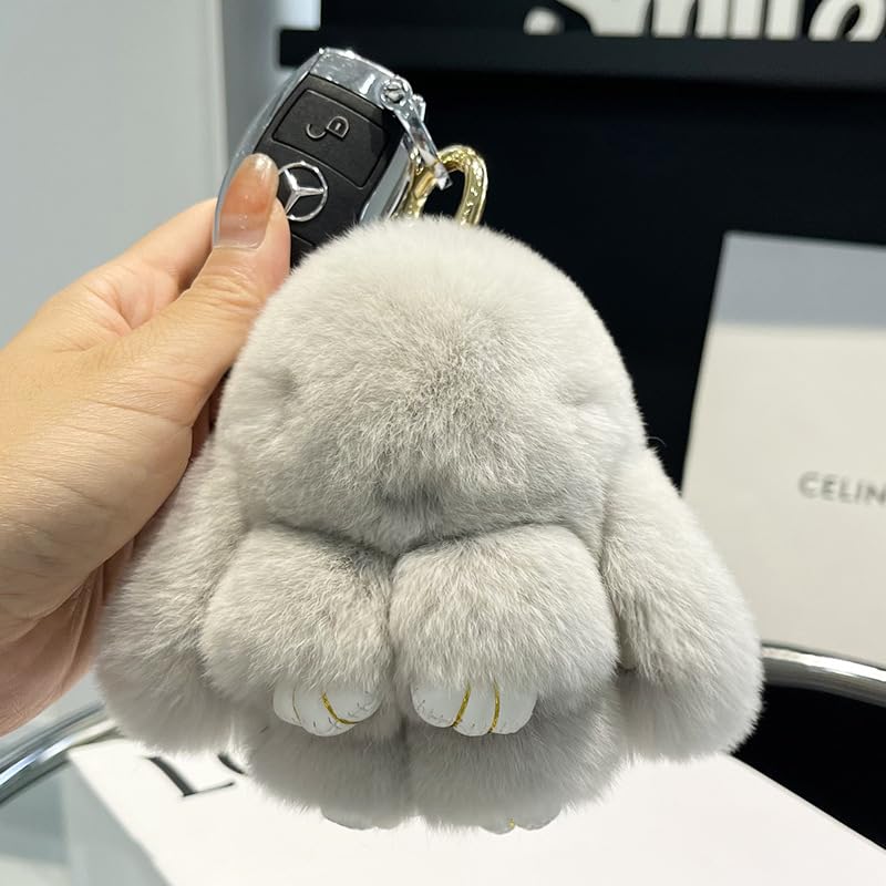 [SinfoniaA] Plush Keychain, Cute Rabbit Keychain, Fluffy and Cute Fur Keychain, Otter Rabbit Key Ring, Bag Charm, Soothing Item, Accessory (Silver