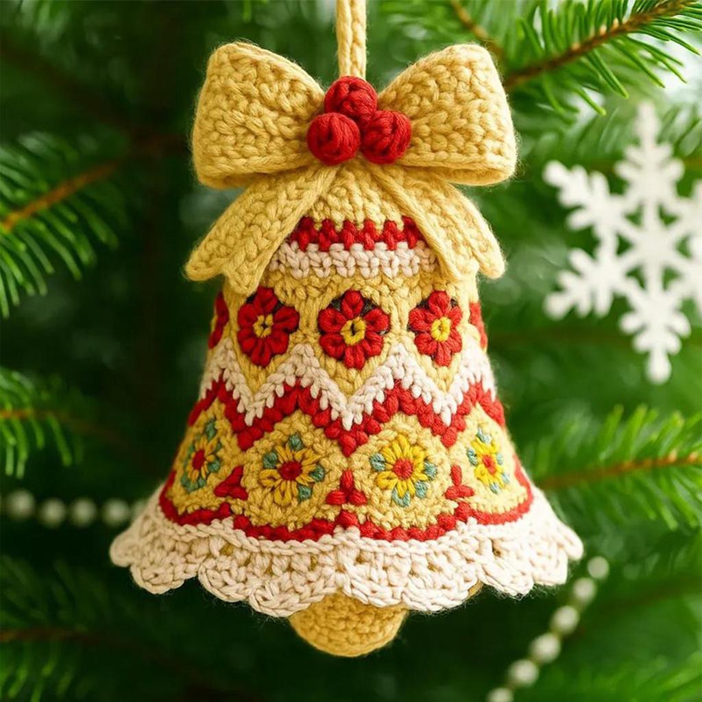 Crochet Christmas Ornament Kit Christmas Bell Pendant Knitting Kit Handmade Crafting Supplies For Family Bonding Mindfulness