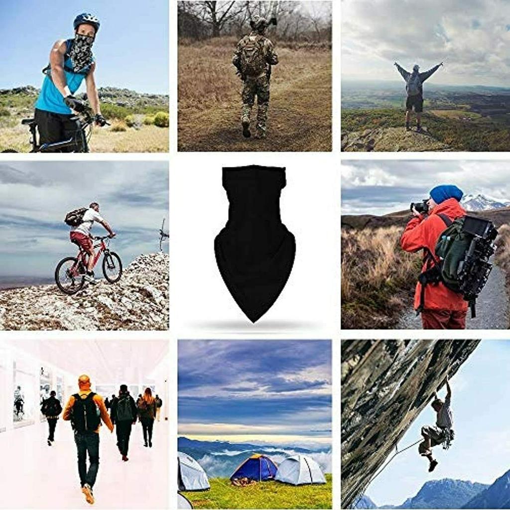 [Scarf Shack] Unisex Bandana Face Cover Scarf Face Rave Balaclava Neck Gaiter with Ear Loop, Wind Bike Cover, Black