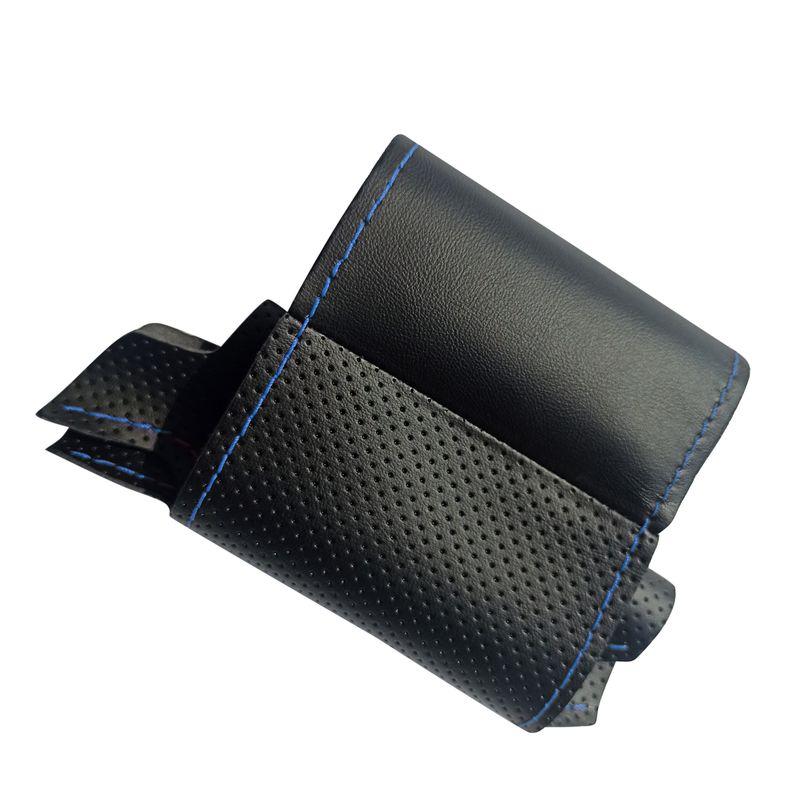 

Ford Jiangling Fushun Auto Hand-Sewn Steering Wheel Cover Leather Avenue Light Chaser All Year Round EV Car Interior Design Supplies Black Leather Blue Thread with Holes on Both Sides