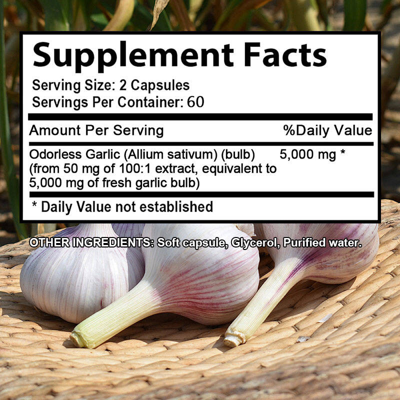 Bezwonny Czosnek 5000 mg Suplement Diety, Maksymalna Siła, 120 Miękkich Kapsułek na Butelkę