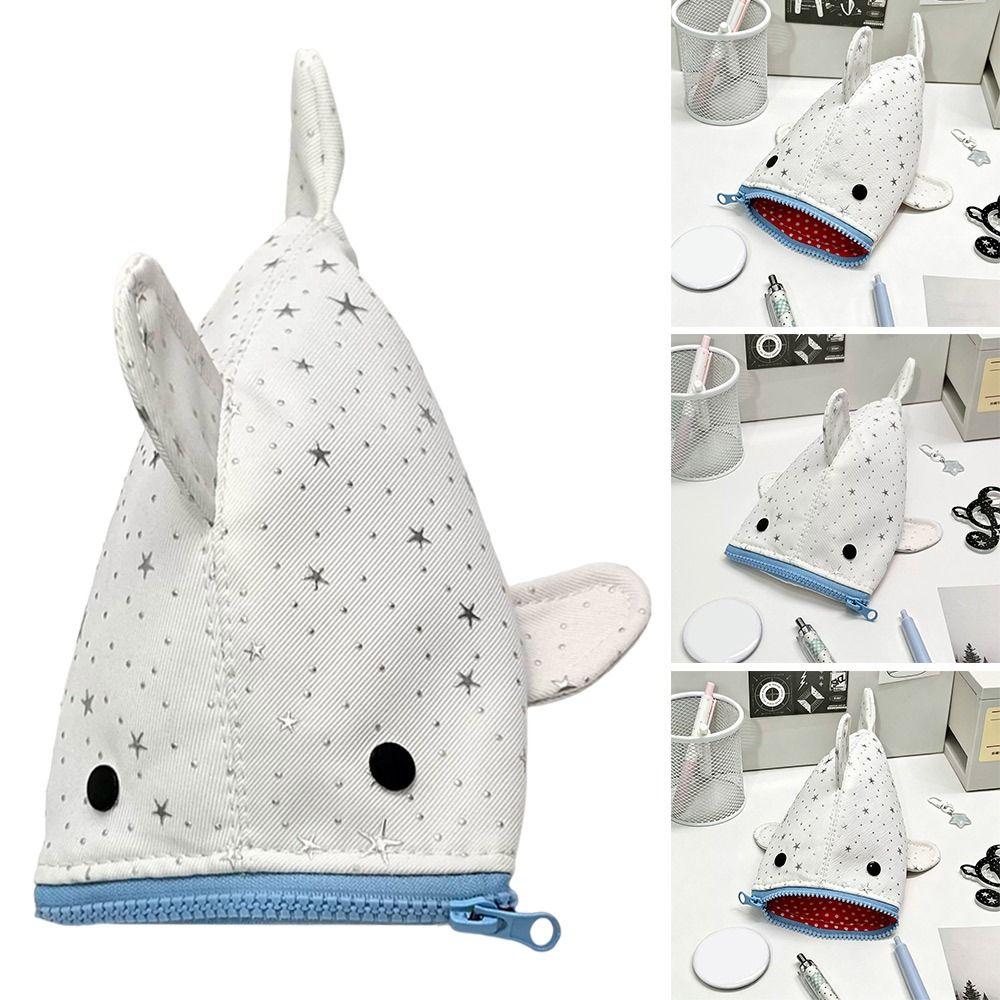 Shining Star Print Pencil Case Shark Shaped Pencil Pouch Stationery Bag  School Supplies
