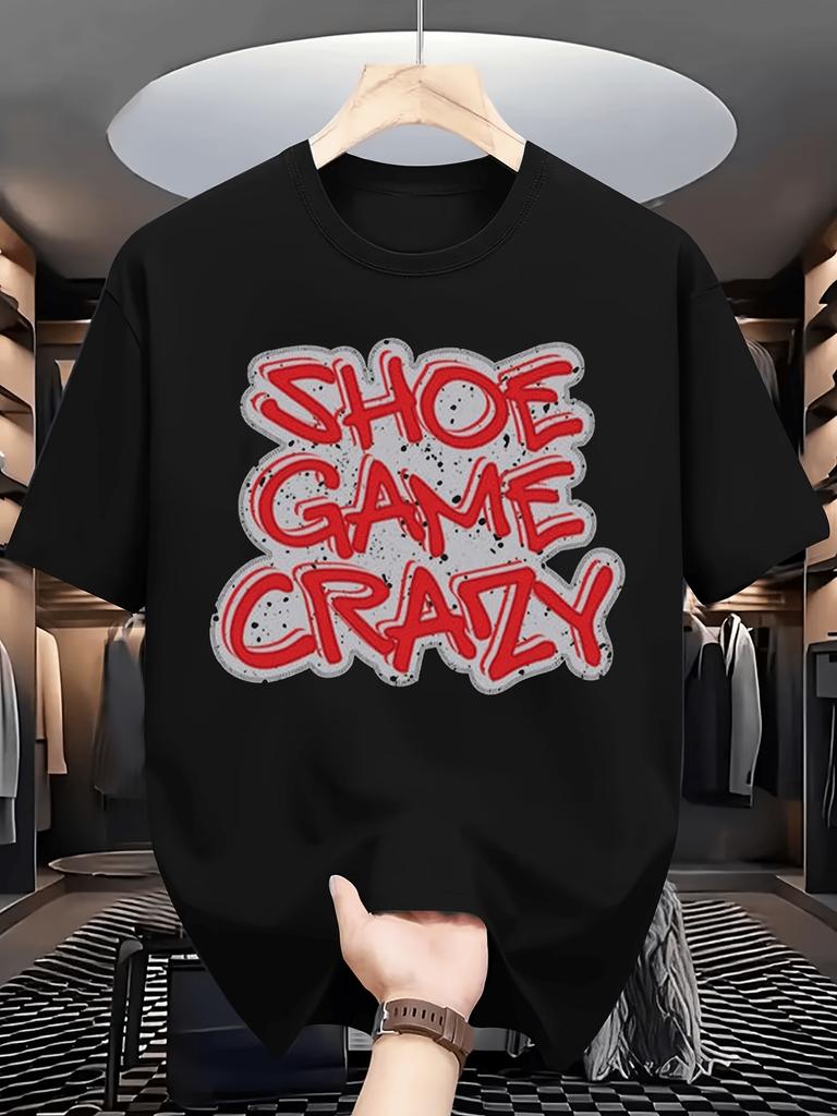 Men'S Shoe Game Crazy T-Shirt Bold Red SHOE GAME CRAZY Graffiti Lettering Breathable Moisture-Wicking Crew Neck Tee Retro Streetwear for Sneaker Heads