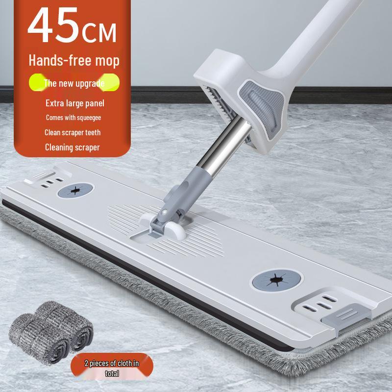 Hands-Free Rotatable Flat Mop for Dry & Wet Use with Absorbent, Enlarged Head