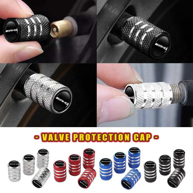 AZP2 4pcs Car Wheel Tire Valve Stems Cap Dustproof Protection Cover For Mercedes Benz AMG C180 C300 W124 W176 W177 C200 C260 GLC CLE