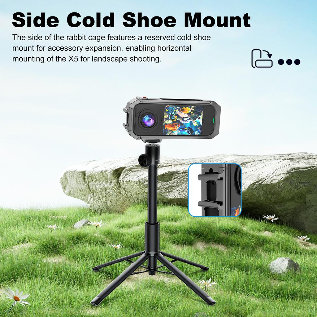 For Insta360 X4 Air Metal Frame Shockproof Protective Rabbit Cage Expansion Case with 1/4 Threads Cold Shoe Mount Accessories