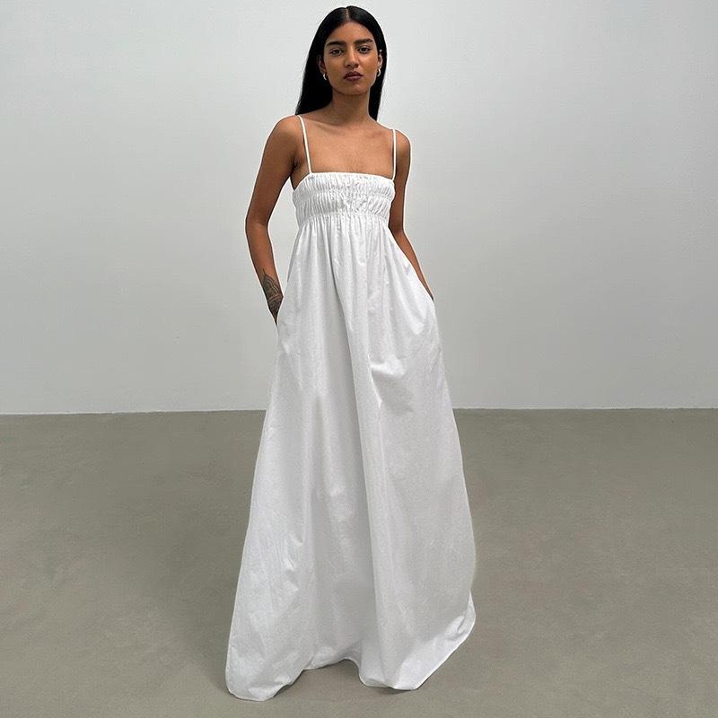 

Autumn solid color fashionable and sexy suspender long dress European and American style sleeveless tube top casual dress S белый