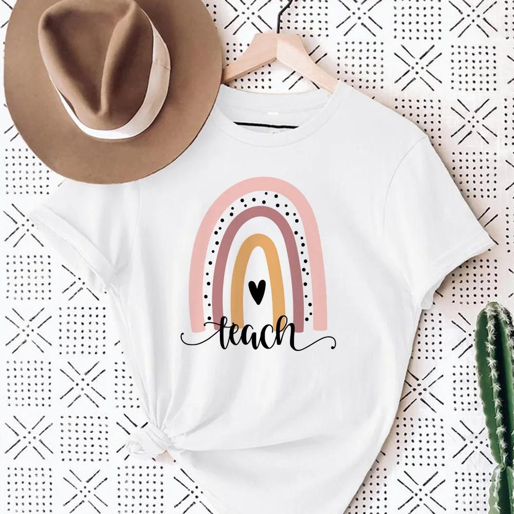 Womens Teach Love Rainbow Mama Graphic TShirt Harajuku Style Aesthetic Rainbow Print Modal Dress Casual Top for Women Cartoon