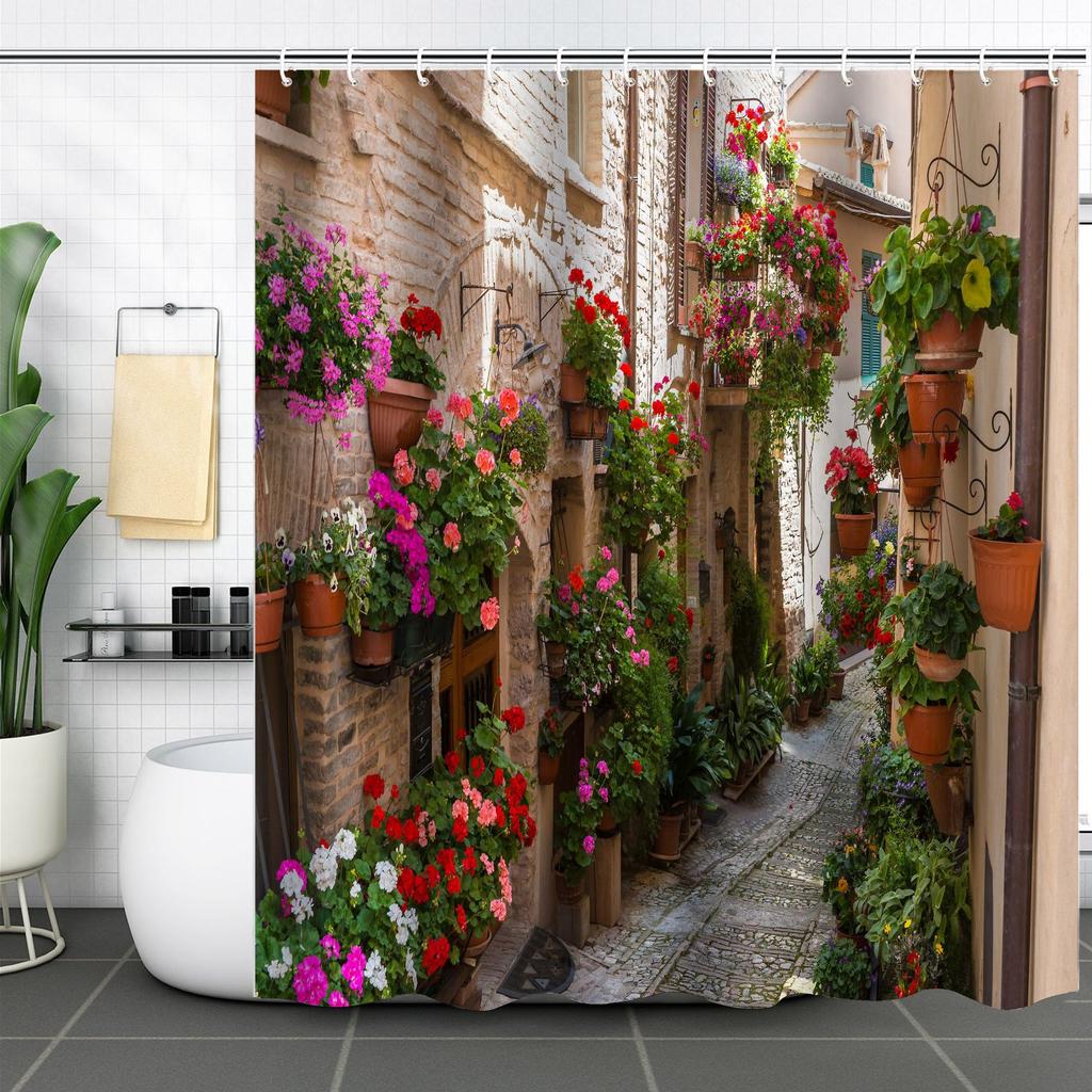 Duschvorhang Wasserdicht Und Schimmelresistent Digitaldruck Ländliche Landschaft Duschvorhang Badezimmer Duschstoff Trennvorhang Stanzfrei