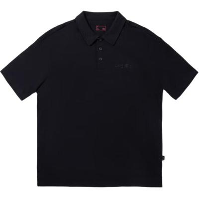 Li Ning Cor Sólida Macio Confortável Respirável Versátil Solto Manga Curta Camisa Polo Unissex Camisas Polo Preto APLV635-1