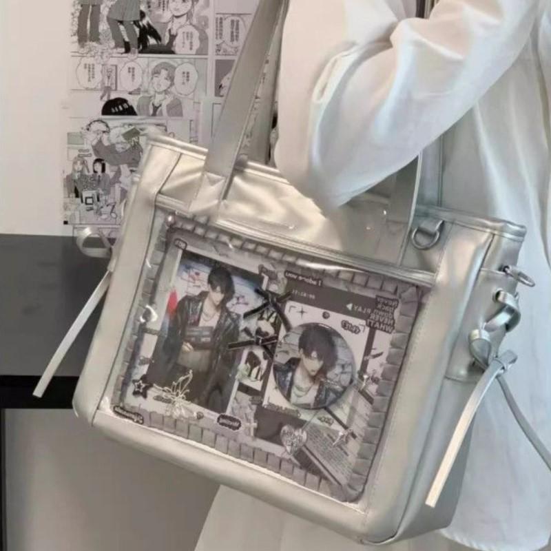 JIAERDI Harajuku Sweet Cute Bow Tote Bag Women Square Large Capacity Transparent Shoulder Bag Ladies Everyday Anime Ita Bag 2025