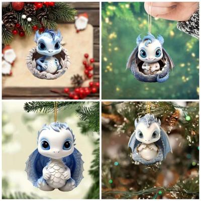 1PC\ 4PCs 2025 Nový akrylový plochý 2D přívěšek dračí vejce Vánoční stromeček Přívěsek Cartoon Cartoon Back Zrcátko Přívěsek batoh Ornament Set