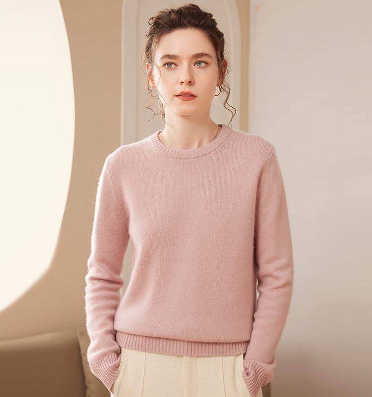 Women's Fashionable Slim Fit Round Neck Cashmere Sweater - Autumn/Winter Versatile Knit Base Layer