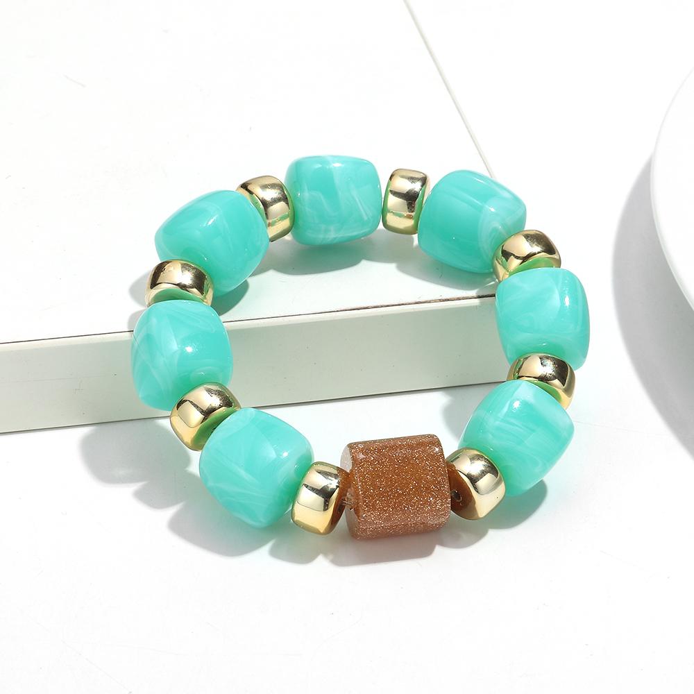 Fashion Acrylic Big Square Beads Bracelet for Women New Trendy Colorful Imitation Stone Strechy Bracelets Statement Jewelry Gift
