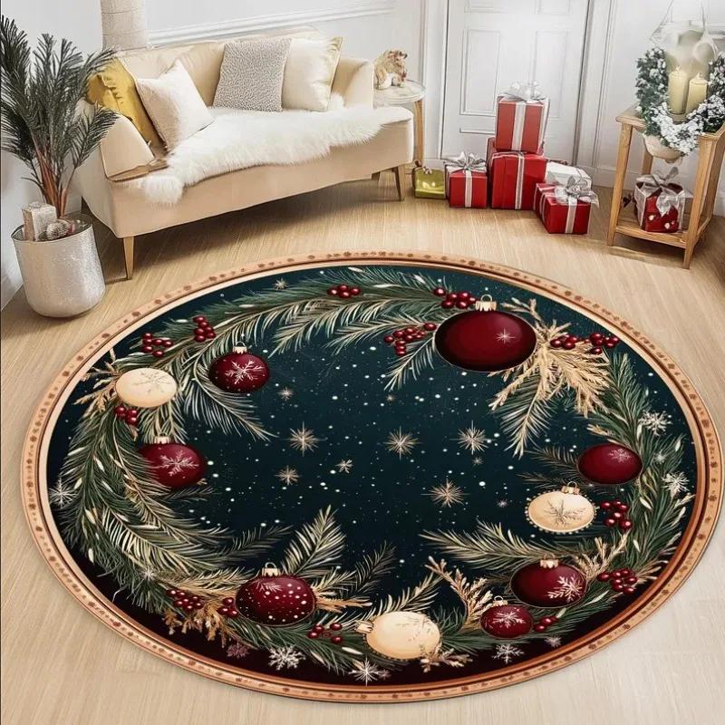 Christmas Tree Round Rug Snowflake Decor Xmas Area Rug Bedroom Living Room Carpet Decoration for The New Year