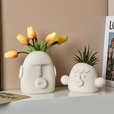 Creative Living Room Desktop Ornaments Planters Modern Home Decoration Art Abstract Face Ceramic Vases Interior Flower Pots Gift