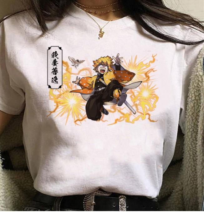 Kawaii Casual Anime Demon Slayer Kimetsu No Yaiba Graphics Female T-Shirt Summer Loose Blouse White Tees O-Neck Women Goth Tops