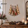Indoor Festive Decor Lighted Wooden Christmas Tree Ornament, Rustic Holiday Wall Decoration with LED Living Room Light for Home Bedroom and