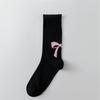 Cute Bowknot Pattern Long Calf Length Socks for Women and Girls Breathable Mesh Ribbed Student Cotton Stockings Hosiery