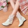 Ladies Solid Color Leather Lace Hollow Hollow Inner Height Fashion Short Boots Wine Boots for Women