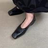Sheepskin version~ Small square head minimalist flat shoes, one pedal, shallow mouth French temperament single shoes, women's commuting small leather