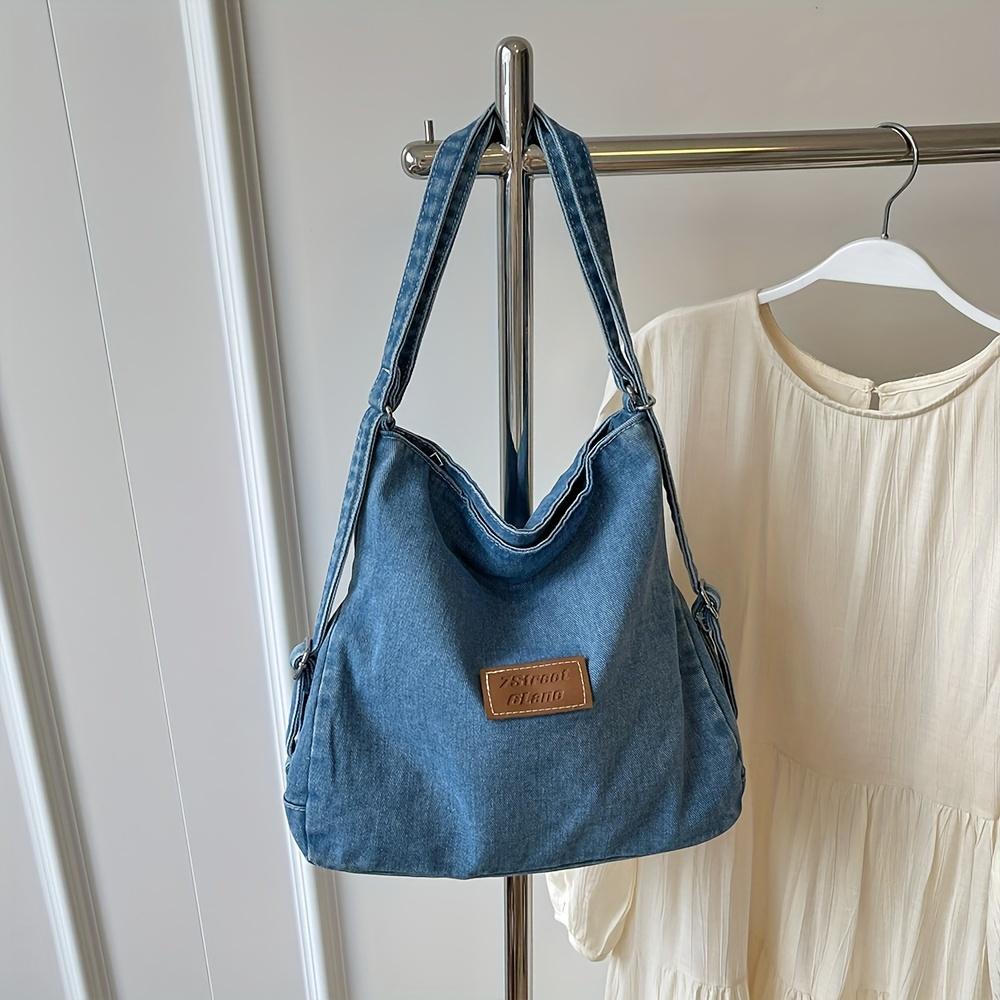 

Casual Large Canvas Two Ways To Wear Tote Bag For Women Adjustable Strap Zip Closure Polyester Lined Multi-Functional Travel Backpack светло-синий