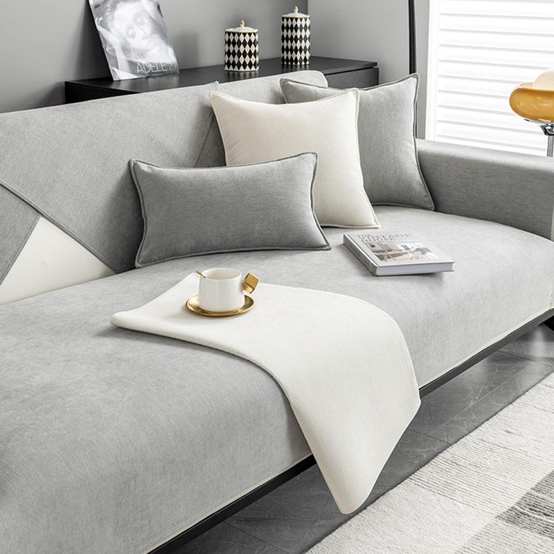 

1 шт. Роскошный шенилловый чехол-мат для дивана для гостиной Универсальные нескользящие накидки на диван Защита для дивана L-образной формы Домашний декор 70x70cm 1pcs светло-серый