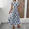 Amazon Europe, America and foreign trade summer new French holiday style loose deep V-neck printing long dress
