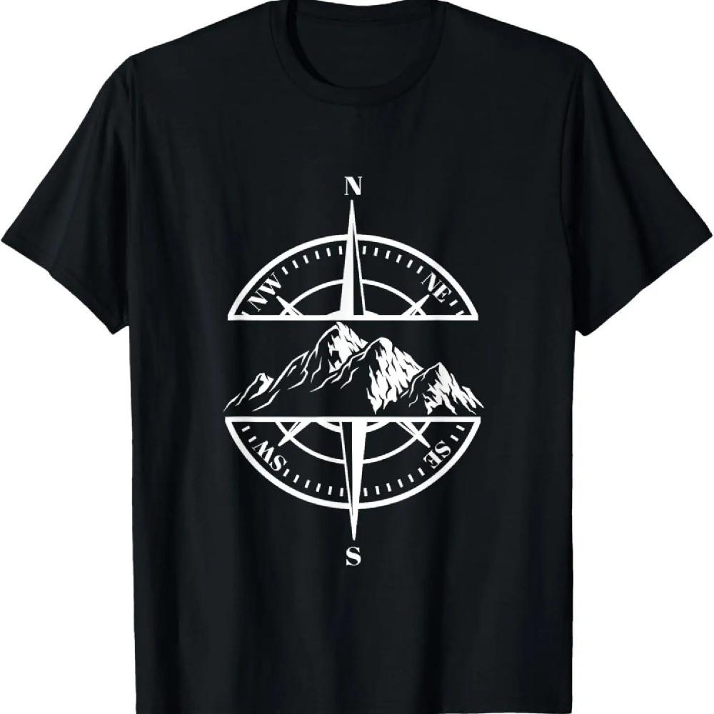 Compass Rose Mountain Scene Hiking Backpacking Nature Lover T-Shirt