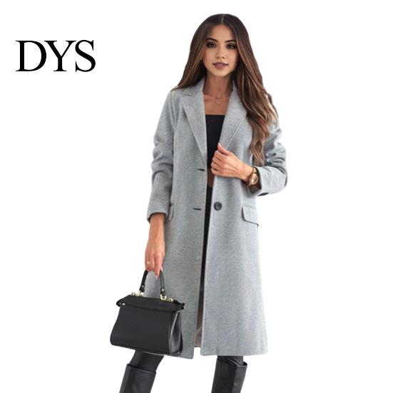 Women Jacket Woolen Turn-down Collar Solid Color Single-breasted Coat Mid Length Thermal Long Sleeved Commuting Dating Spring Fall Winter Overcoat