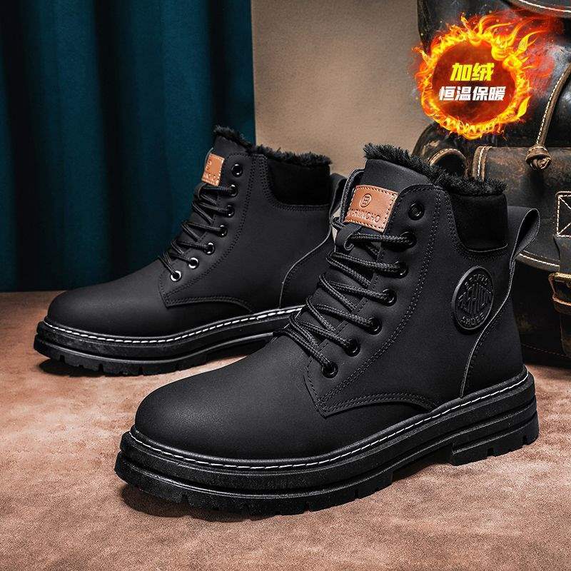 Bumblebee Martin Stiefel Herren High-Top Herbst Herren Rhabarber Stiefel Samt Baumwollschuhe Trendy Workwear Stiefel Gelbe Kurze Stiefel