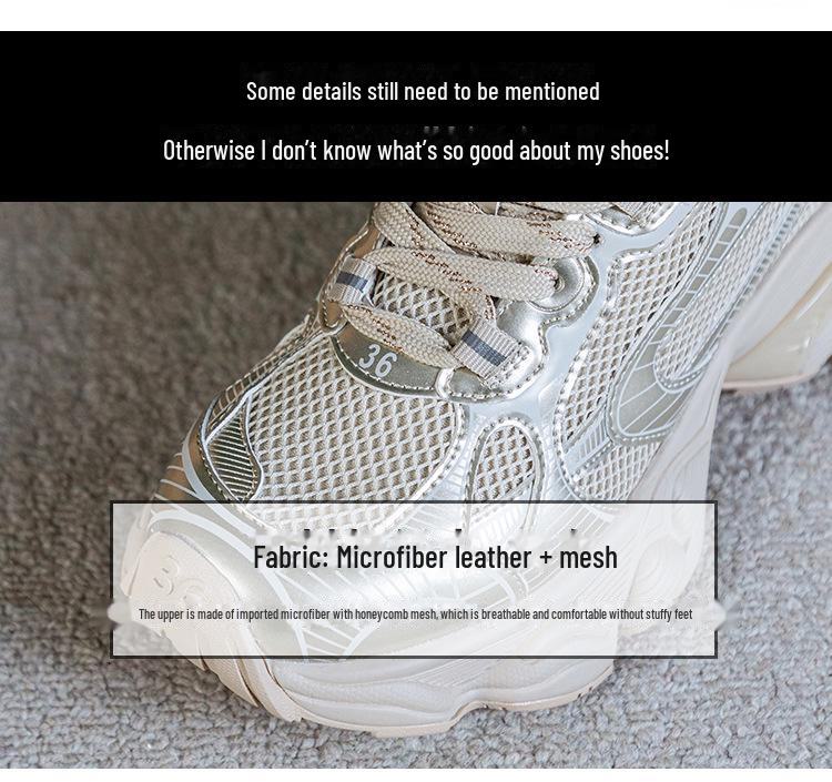 Women's 2024 Spring Fashion Height-Enhancing Breathable Mesh Dad Shoes: Versatile Soft-Soled Thick-Sole Casual Sports Footwear