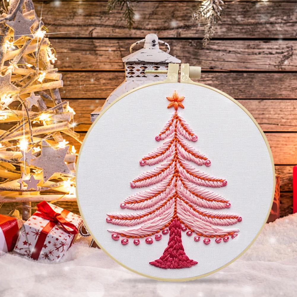 Halloween Stamped Cross Stitch Embroidery Kits with Hoop Cloth Color Thread for Beginners DIY Arts Ornament Cross Stitch Sets