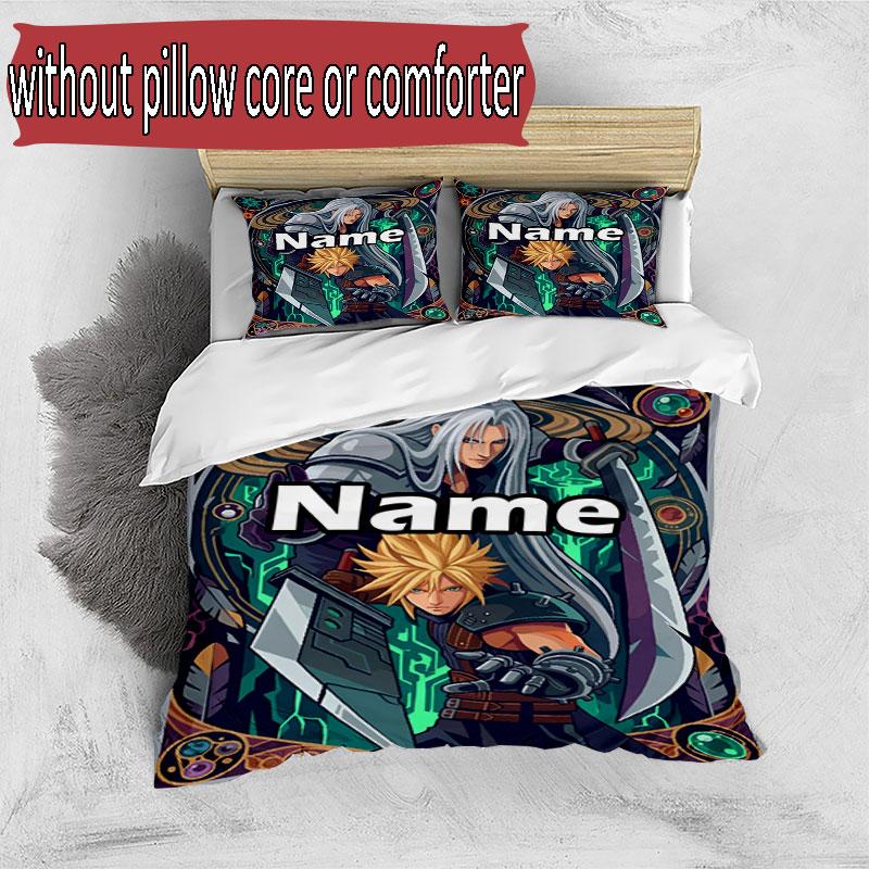 3pcs Duvet Cover Set (1*Duvet Cover + 2*Pillowcase, Without Core), Custom Name Final Fantasy Pattern Bedding Set, Home Bedroom Decor Gift