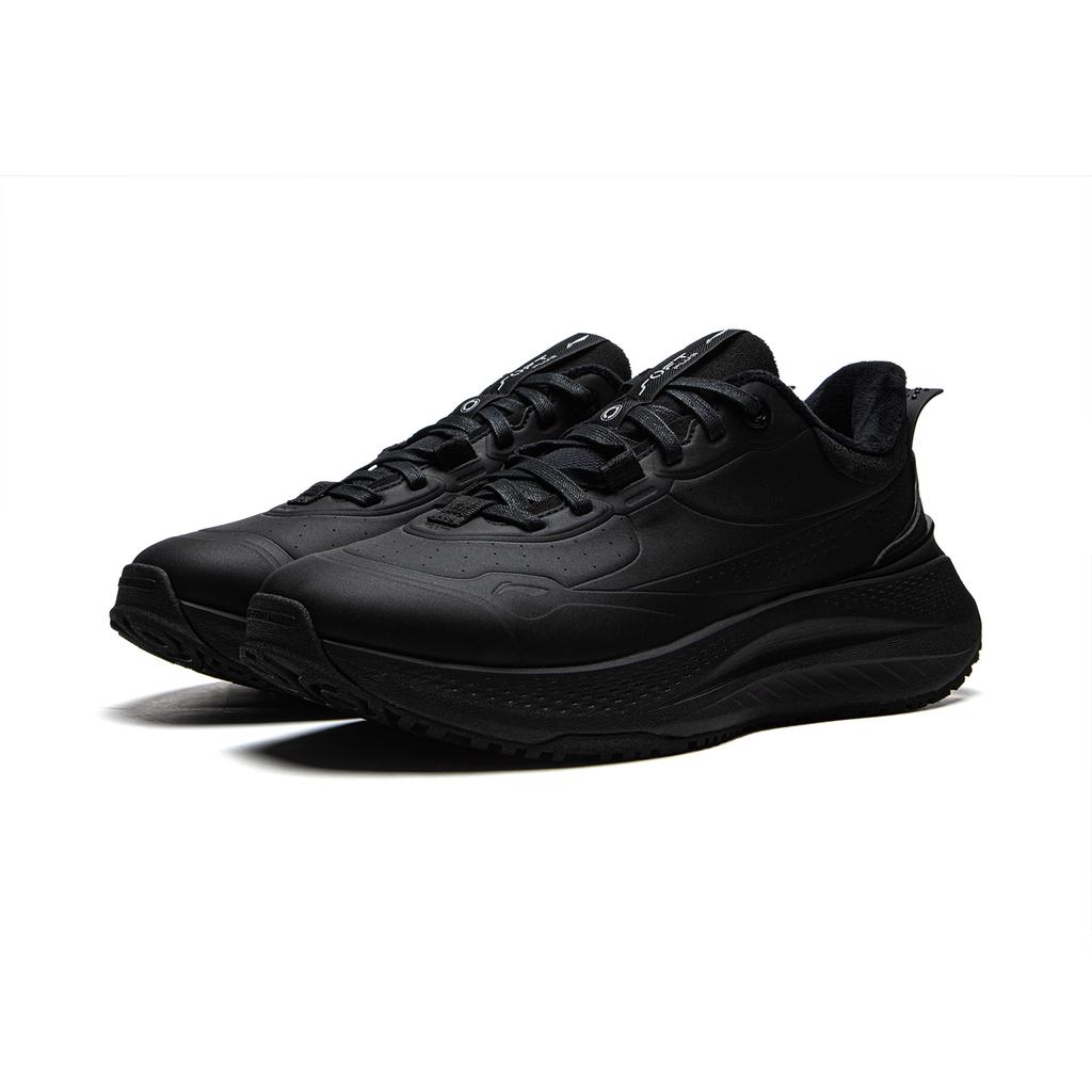 Li-Ning Soft Plus Fleece Comfortable Simple Fleece Lined Non-Slip Wear-Resistant Low-Top Casual Shoes Men sneaker Black AGLU097-1