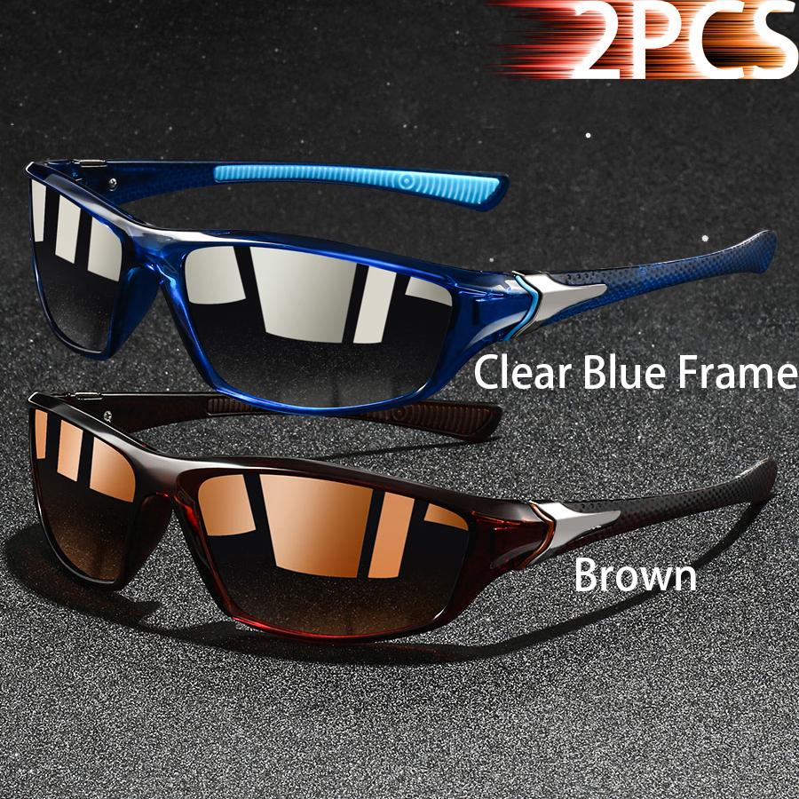 2 Pieces Fashion Vintage Sports Sunglasses Men Women Fishing Running Cycling  Sport Man Sun Glasses Anti-Glare UV400 Eyewear