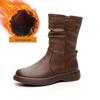 2024 Women's British Style Flat-Sole Velvet Mid-Length Martin Boots for Autumn and Winter