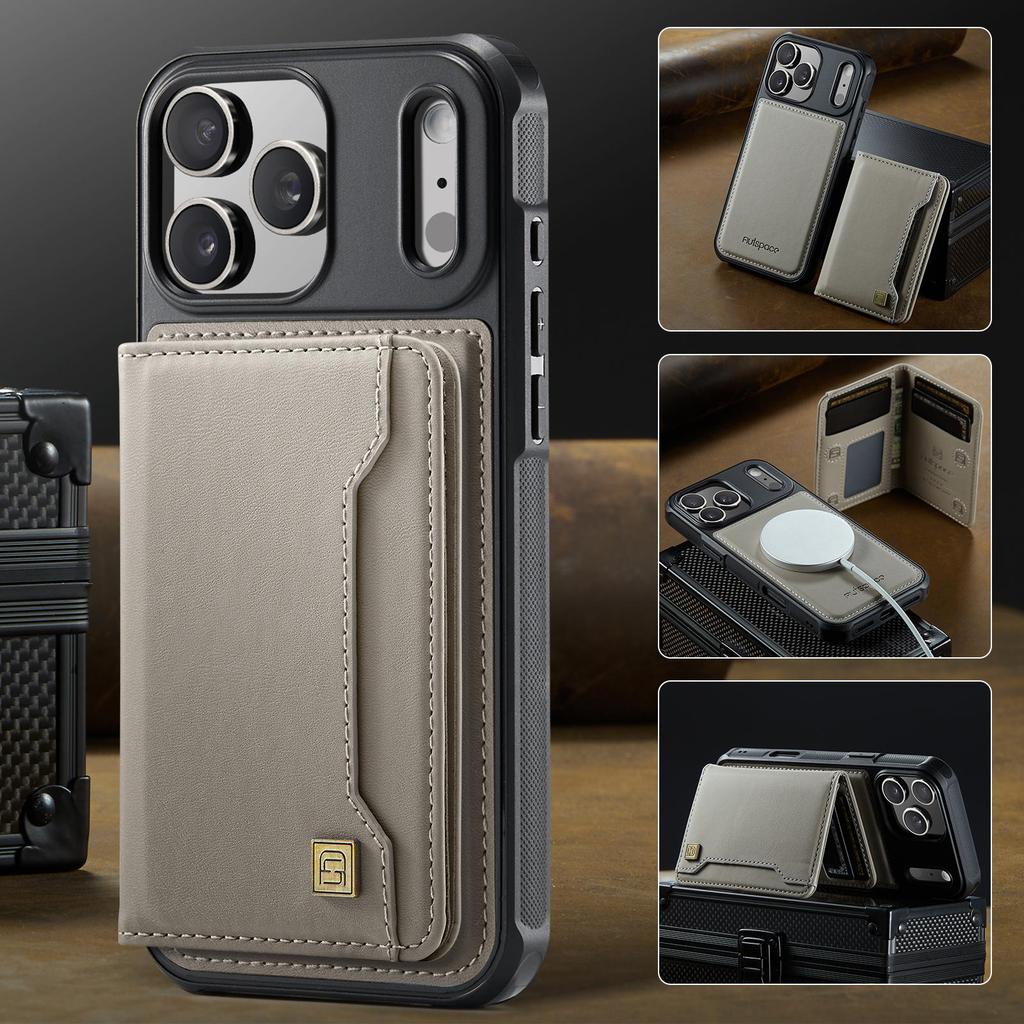 Luxury Detachable Magnetic Leather Phone Wallet Case Stand For Magsafe iPhone 17 16 15 14 Pro Max Samsung S25 Plus S24 Ultra ID Bank Card Holder Cover