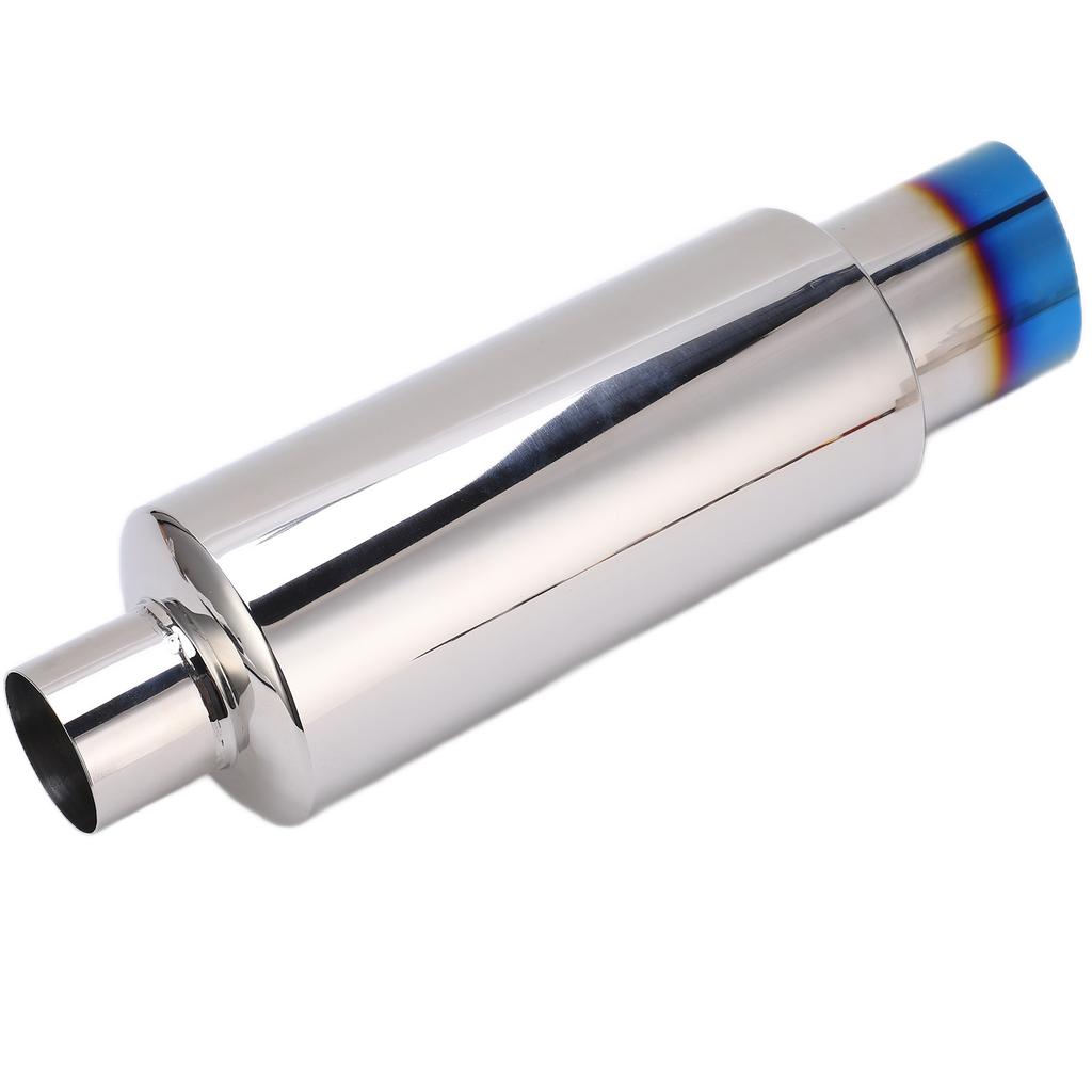 Exhaust Muffler Blue 2inInlet 3inOutlet Stainless Steel Silencer Cotton Universal