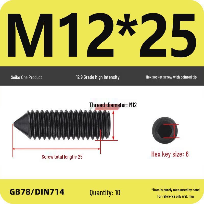 12.9 Grade Pointed Set Screw Grub Set: Headless Screws M3 M4 M5 M6 M8 M10