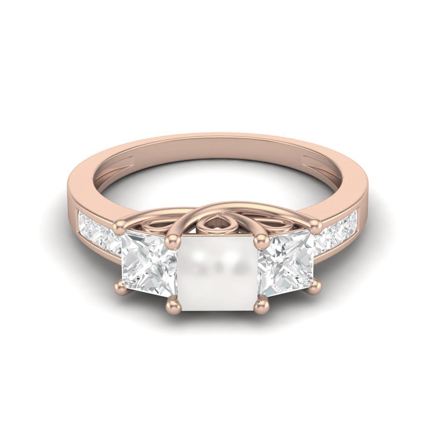 

2.11 Cts Square Cut Halo Three Stone Pearl Gemstone 925 Sterling Silver Rose Vermeil Women Ring 5 ярко-розовый