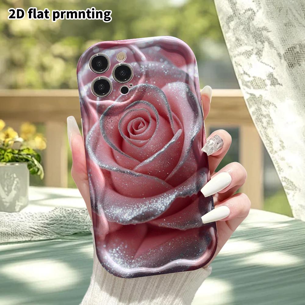Phone Case: 2D Flat, Fits iPhone 12/13/14/15/16/17/18 Pro, Phone Accessory, Silver Glitter Rose, Perfect Christmas or Halloween Gift