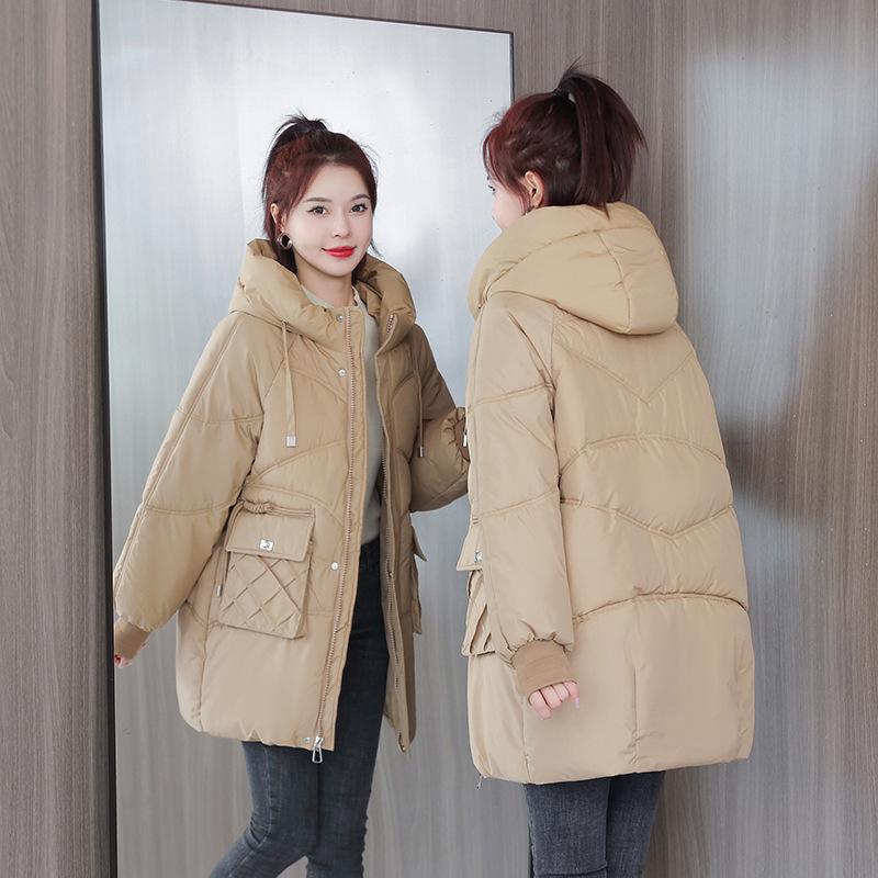 Autumn and winter new women's medium and long hooded cotton-padded clothes loose thickened cotton-padded clothes jacket wind warm windproof cot