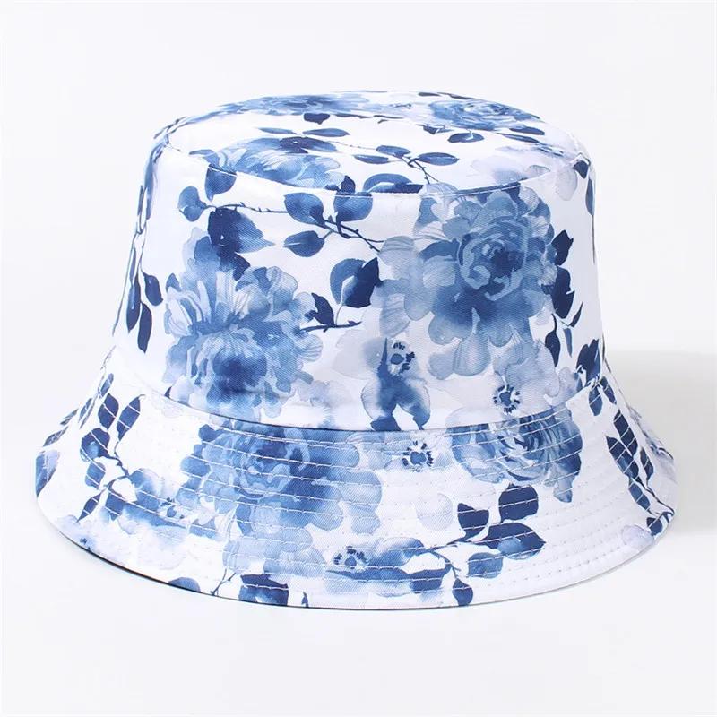 LDSLYJR Spring Summer Polyester Print Bucket Hat Fisherman Hat Outdoor Travel Sun Cap for Girl and Women 09